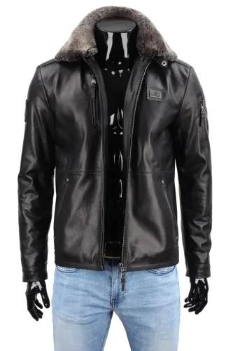 RAD451 - kurtka pilotka męska z czarnej skóry naturalnej DORJAN