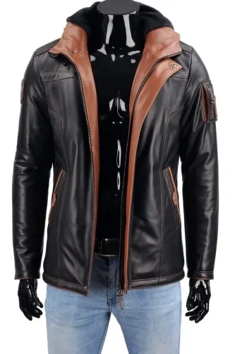 AMD950 - Elegancka kurtka skórzana męska na zimę klasy PREMIUM DORJAN