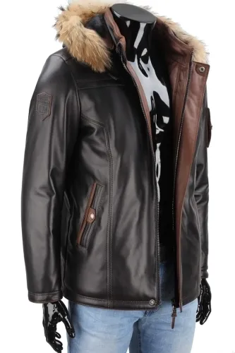 AMDO450 - Czarna kurtka ocieplana męska z futerkiem na kapturze DORJAN PREMIUM