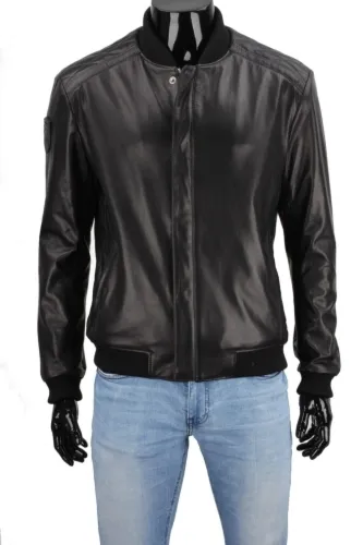 SWE450 - czarna skórzana kurtka szwedka męska ze ściągaczami DORJAN