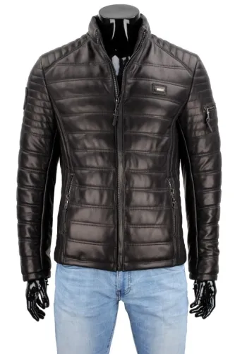 NIK453K1 - Kurtka skórzana męska z czarnej skóry naturalnej DORJAN