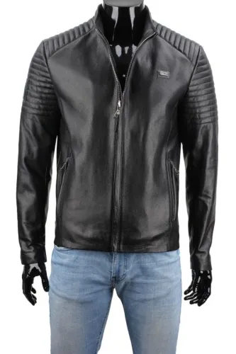 VIT450N - Uniwersalna kurtka skórzana męska z czarnej skóry DORJAN