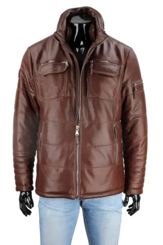ARTK122A - Ciepła kurtka skórzana męska z odpinanym kapturem DORJAN