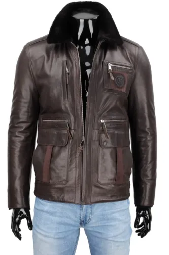 PLT124A - Brązowa pilotka męska z ociepleniem DORJAN