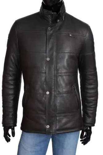 BRU100 - Ocieplana kurtka skórzana męska na jesień - zimę DORJAN