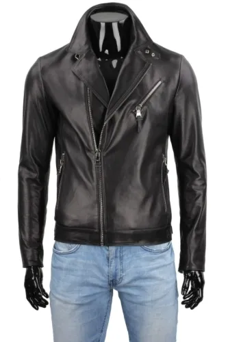 XAW450 - Czarna Ramoneska Męska Skórzana DORJAN