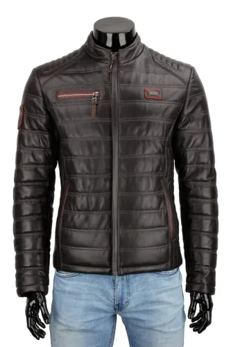 LUI124A - Casualowa kurtka skórzana męska w ciemnym brązie DORJAN