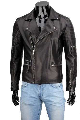 ATN450 - Czarna Ramoneska Skórzana dla Mężczyzn DORJAN CM