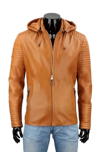 VIT084K - Męska kurtka skórzana z odpinanym kapturem DORJAN