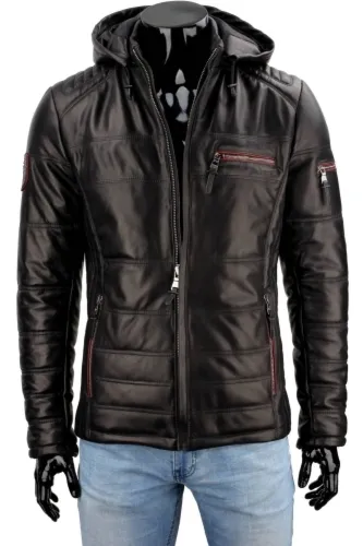 JUI450K - Kurtka męska skórzana z odpinanym kapturem DORJAN