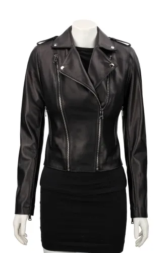 JUL450N - Ramoneska skórzana damska z czarnej skóry DORJAN