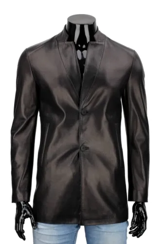 JSZ450 - Elegancka kurtka męska z czarnej skóry naturalnej DORJAN