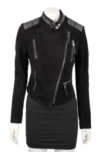 ELI400 - ramoneska damska zamszowa z czarnej skóry DORJAN