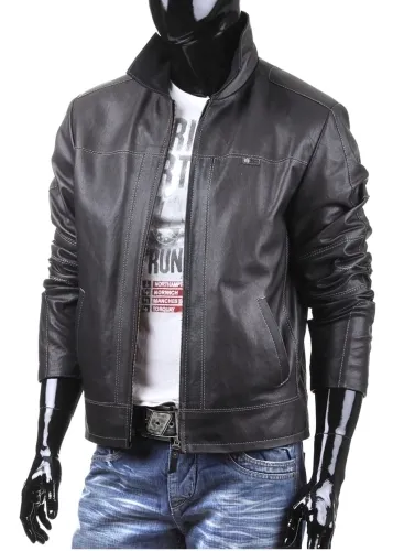 PAO950 - Czarna skórzana kurtka męska w stylu vintage DORJAN