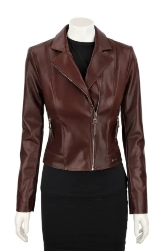 SFA122 - Brązowa ramoneska damska z naturalnej skóry owczej DORJAN