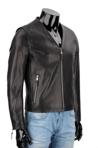 HNS450 - czarna kurtka / kamizelka skórzana z odpinanymi rękawami DORJAN
