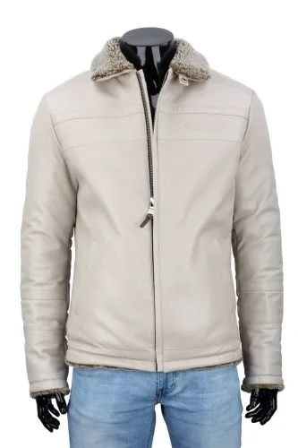 TMK076 - kurtka pilotka skórzana męska w kolorze jasnego beżu DORJAN
