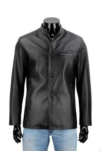 TWM450 - Elegancka kurtka skórzana męska zapinana na guziki DORJAN