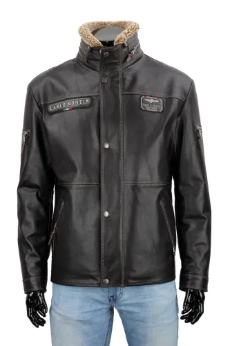 RAS160 - męska kurtka skórzana brązowa na okres przejściowy DORJAN