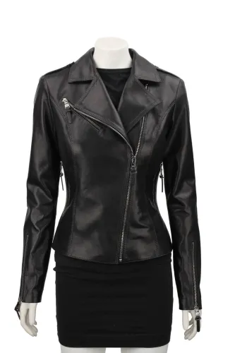 AUR450D - Ramoneska skórzana damska z czarnej skóry owczej DORJAN