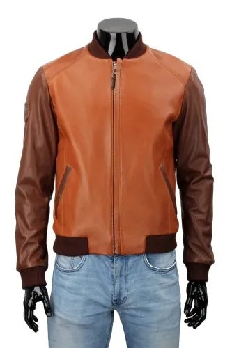 FIN121S - szwedka męska skórzana w dwóch odcieniach brązu DORJAN