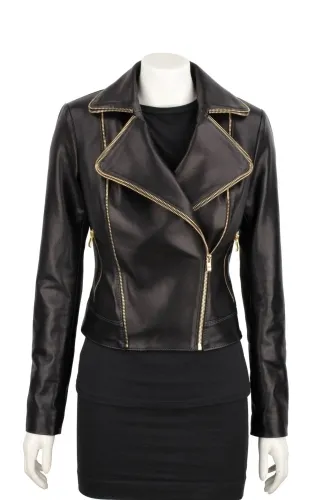 VIK450G - Ramoneska skórzana damska ze złotymi zamkami DORJAN