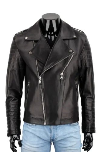 LEO950N - Czarna Skórzana Ramoneska Męska z napami DORJAN