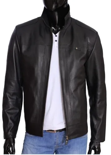 PAO950_2 - Klasyczna męska kurtka skórzana z kołnierzem DORJAN