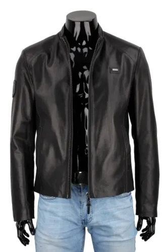 VIT450G - Czarna kurtka męska skórzana na sezon wiosna lato DORJAN