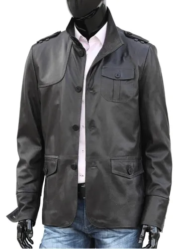 ELV810 - Czarna kurtka skórzana męska na sezon jesień / zima DORJAN