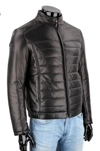 LUC450N - Kurtka skórzana męska z czarnej skóry ocieplona DORJAN