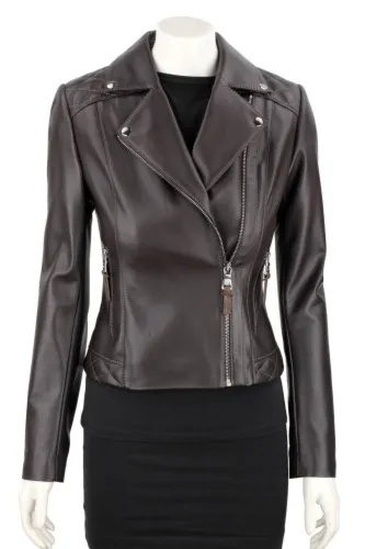 ANR124 - Ramoneska skórzana damska z brązowej skóry licowej DORJAN