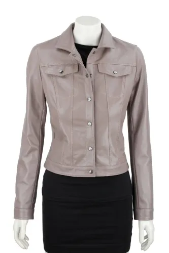 DRI077- Beżowa katana damska skórzana z zapiecien na napy DORJAN