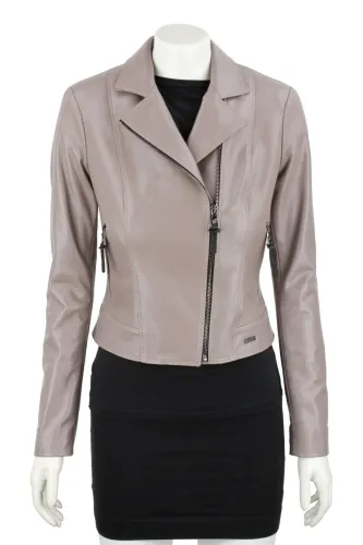 SFA077 - Beżowa ramoneska damska z naturalnej skóry owczej DORJAN