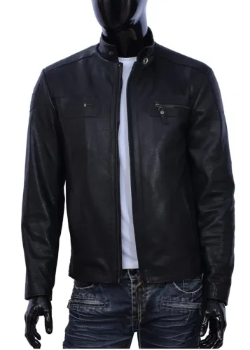 KRZ950 - Czarna kurtka skórzana męska w stylu vintage DORJAN