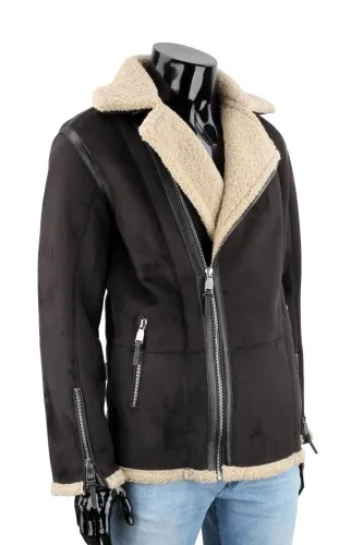 CAS015 - Czarny kożuch eko męski na sezon jesień / zima DORJAN