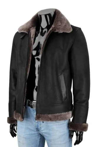 CMK002 - Ciepła pilotka męska z szarego kożucha naturalnego DORJAN