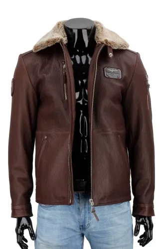 RAD126 - kurtka pilotka skórzana z brązowej skóry naturalnej DORJAN