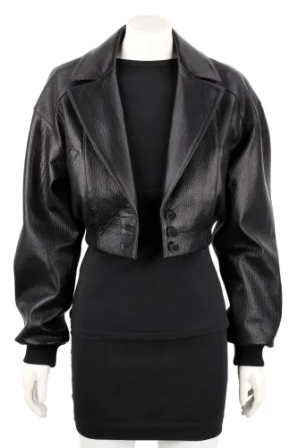 NAT951 - Czarna kurtka skórzana damska w luźnym kroju oversize DORJAN