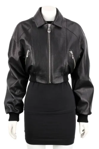 OTI951 - Kurtka skórzana damska ze ściągaczami w luźnym kroju DORJAN