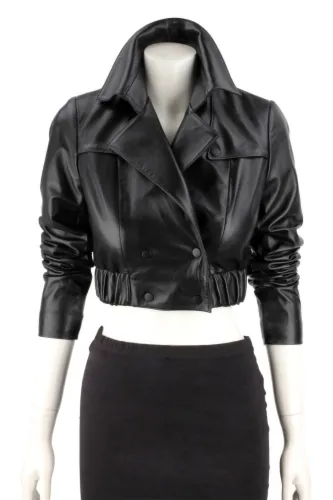 DIA450 - Krótka kurtka skórzana damska w typie ramoneski / biker DORJAN
