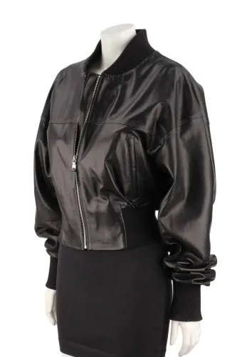 BGU450 - Damska bomberka skórzana ze ściągaczami w kroju oversize DORJAN