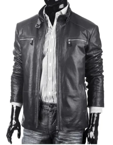 NRN820 - długa czarna skórzana kurtka w stylu vintage DORJAN