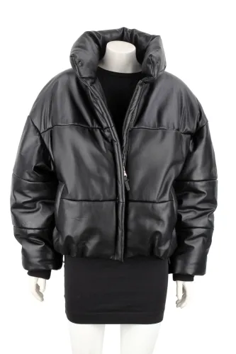 AOS450 - Ciepła kurtka skórzana damska w luźnym kroju oversize DORJAN