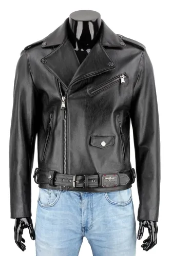 LECH950N - Męska Ramoneska Skórzana z czarnej skóry naturalnej DORJAN