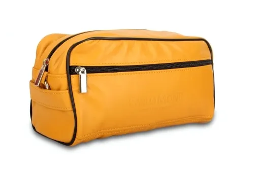 KOS3-ZO - Duża kosmetyczka skórzana z żółtej skóry naturalnej DORJAN