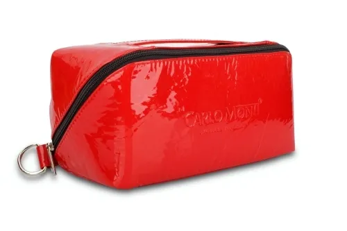 KOS2-CRP - Czerwona kosmetyczka z naturalnej skóry licowej połyskowej DORJAN