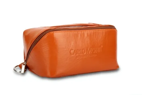 KOS2-CMP - Camelowa kosmetyczka z naturalnej skóry licowej połyskowej DORJAN