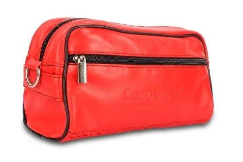 KOS3-CR - Czerwona kosmetyczka skórzana z owczej skóry DORJAN