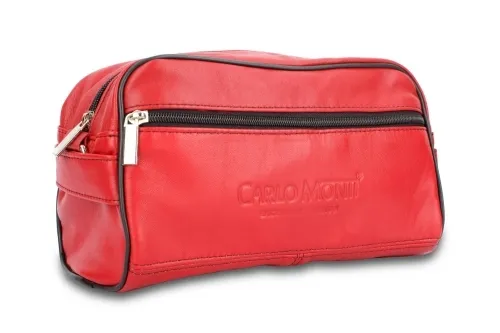 KOS3-SK - Szkarłatna kosmetyczka skórzana ze skóry naturalnej DORJAN